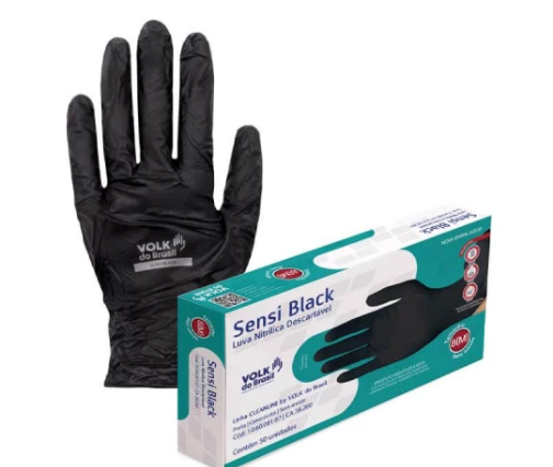 LUVA NITRILICA SENSI BLACK DESCARTAVEL SEM TALCO
